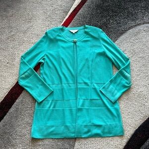 Misook Teal Full Length Knit Minimalist Cardigan